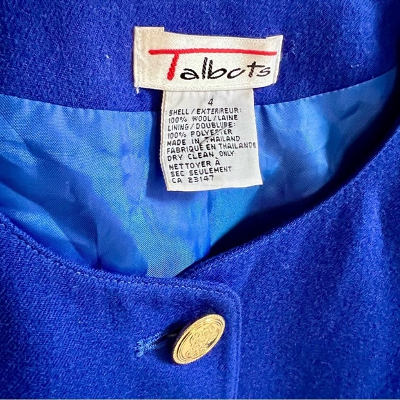 Talbots Boxy Collarless Wool Blue Button Blazer SZ 4 - Picture 7 of 7